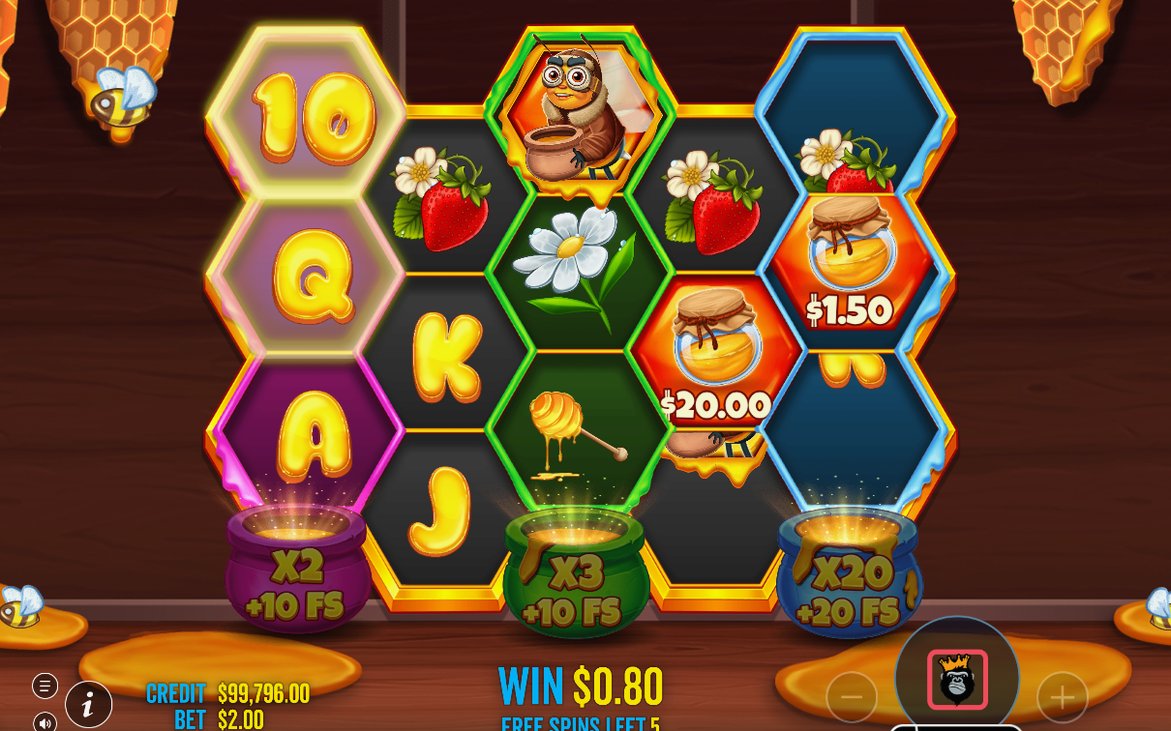 Läget Free spins, där BEE WILD syns på rutnätet